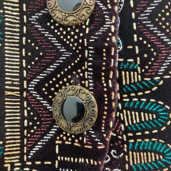 Michele Leslie 80s Vintage Velvet Vest M Metallic Tribal Boho - Picture 7 of 14